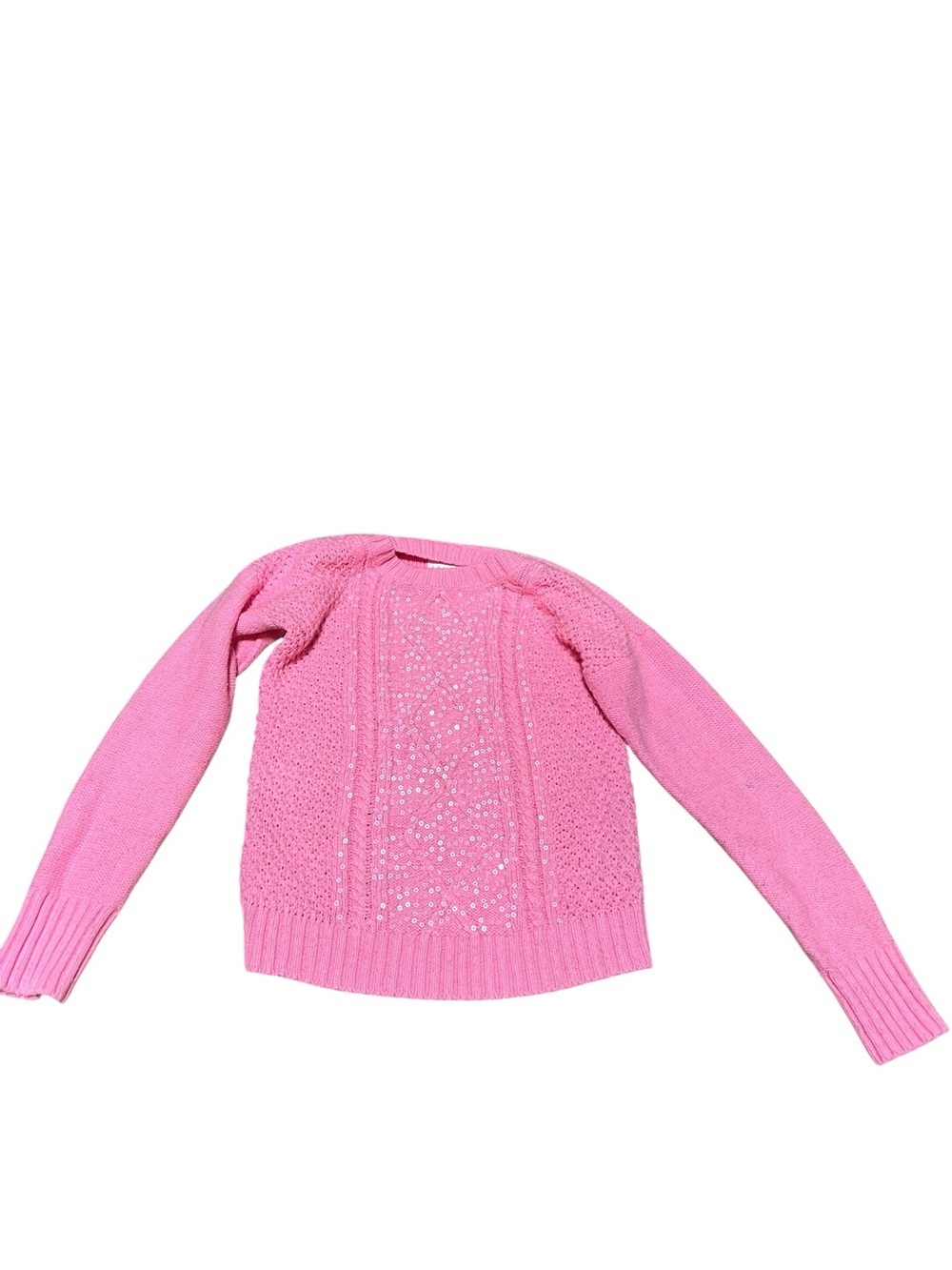Justice Kids Girls Size 10 Crewneck Sweater Light Hot Pink Cableknit‎ Sequins